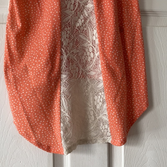 Exhilaration orange peach sheer Floral lacy button front Highlow shirt blouse - Picture 10 of 17